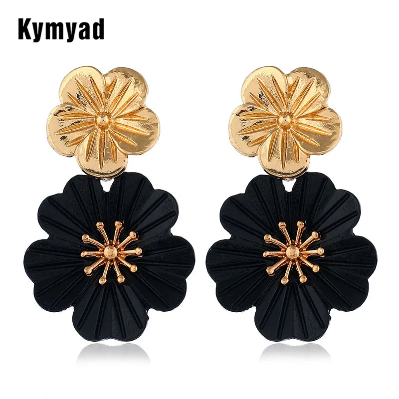 

Kymyad Women's Earrings New Black Color Flower Earrings For Women Bijoux Metal Earings Fashion Jewelry Elegant Hanging Earrings