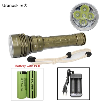 

Waterproof Diving flashlight 5 x XM-L2 LED Scuba Flash Light lamp for Underwater spearfishing + 26650 PCB Battery + AC Charger
