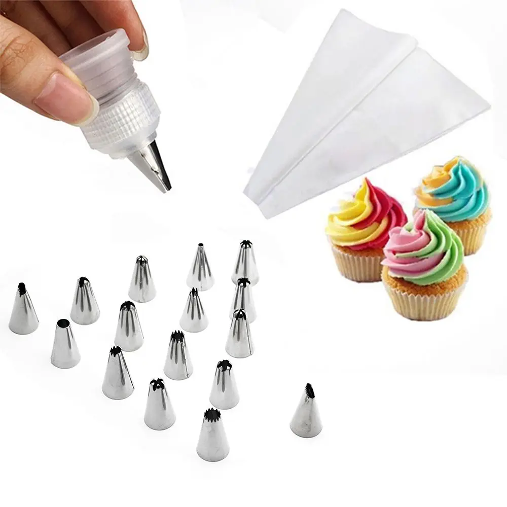 LINSBAYWU 18Pcs/Set Rose Flower Icing Piping Cream Pastry Bag+ Nozzle Set Coupler Cake Decorating Tools Kitchen Accessories