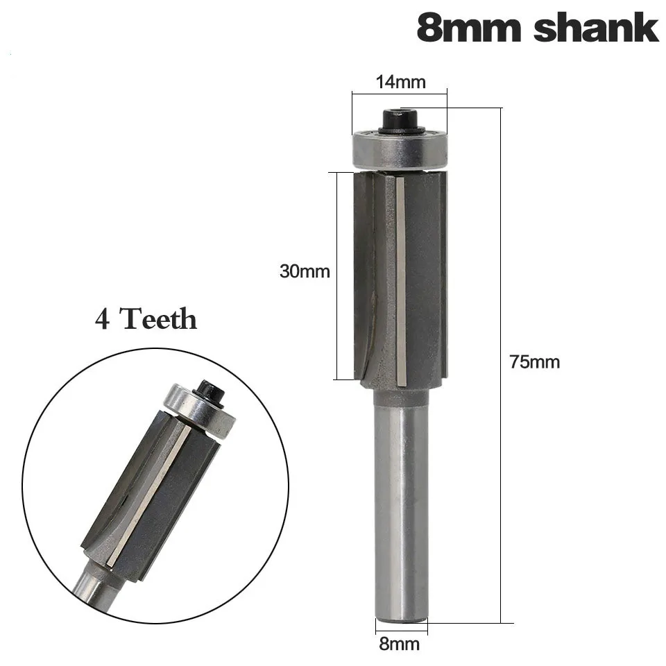 1 шт. 8 мм хвостовик 4 зубья Экстра длинная заподлицо отделка фрезы подшипник деревообработка фрезы