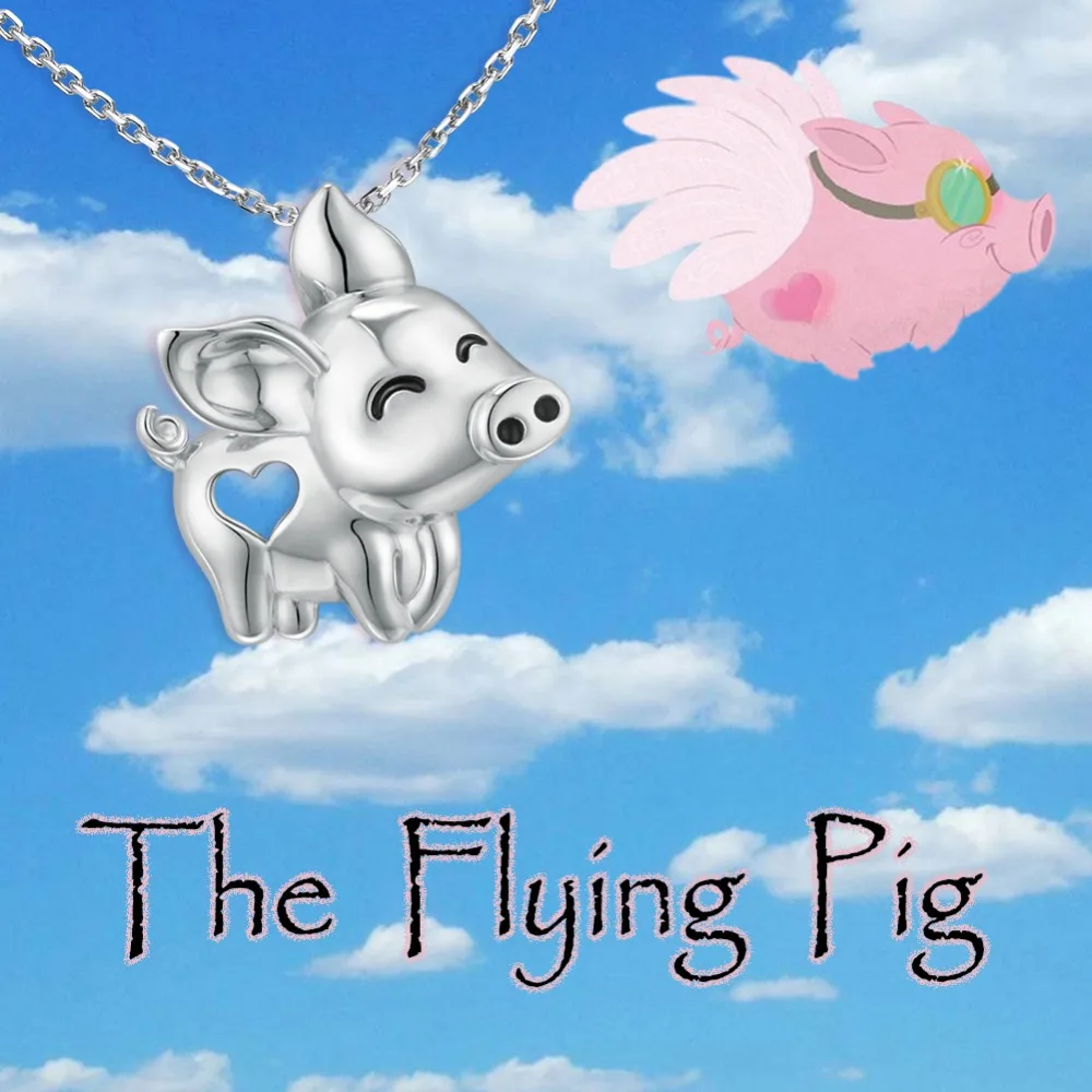 

925 sterling silver unique cute flying pig animal pendant necklace DIY boutique jewelry free shipping
