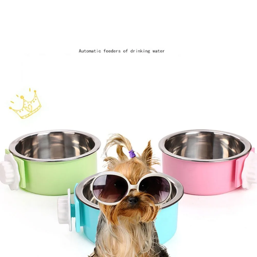Миска для домашних животных Подвеска конфеты Нержавеющая сталь миска для собаки, домашних животных кошачья миска с фиксированным клетка с двумя чашами с одной чашей Универсальный