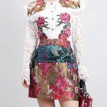 Guesod летние женские юбка в стиле барокко Роскошный цветок масляной живописи жаккардовая Алмазный Кнопка тонкий бутон юбка новое поступление