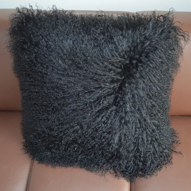 2pcs/lot Mongolian Sheepskin Pillows With Filling Long Hair Cushions