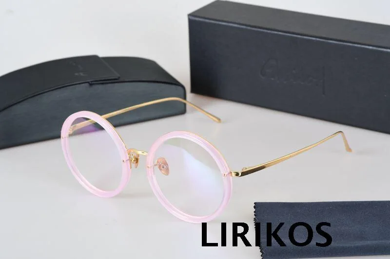 LIRIKOS чистого титана Антикоррозийные гранни шикарные закругленные очки для чтения прозрачные линзы для глаз мужские очки аксессуары - Цвет оправы: PINK