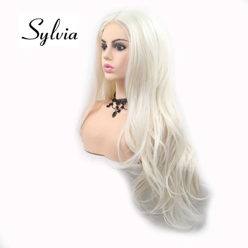 Sylvia 60# блонд Белый синтетический U Часть Кружева передние парики тела волна средняя часть термостойкие волокна волос для женщин