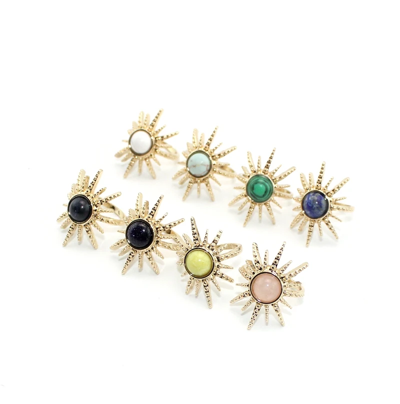 

Gold Color Sun shape Natural Stone Ring For Women Jewelry