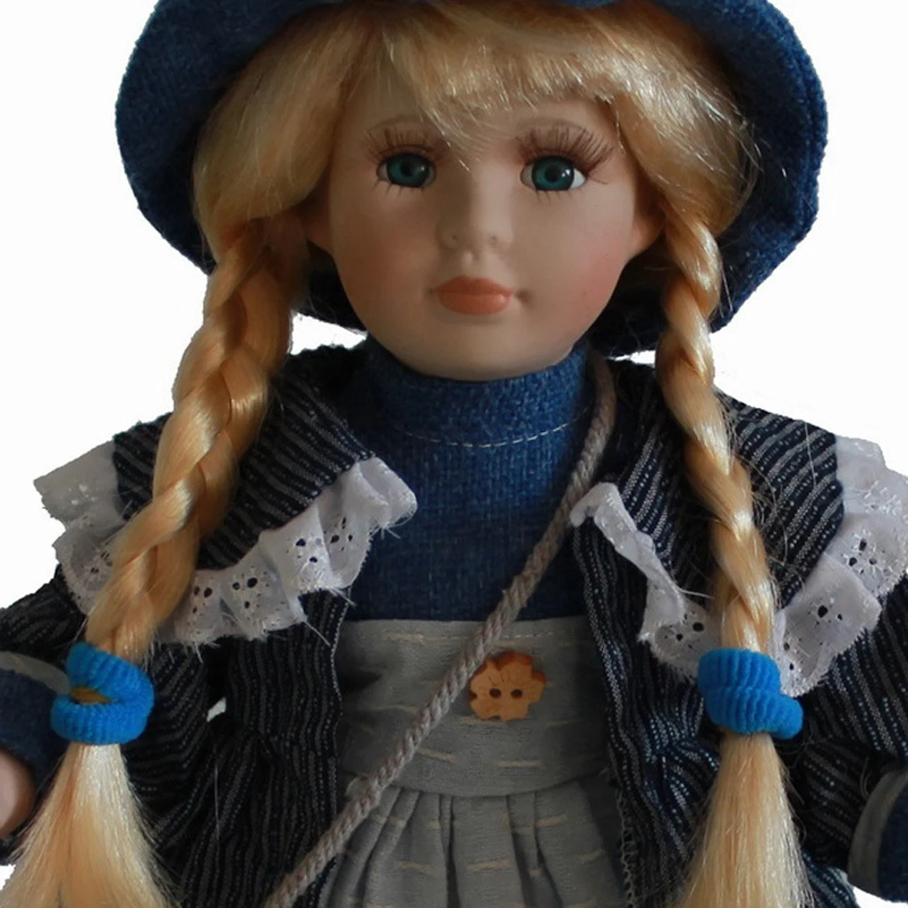 16inch Porcelain Girl Doll Standing Collectible Ceramics Russia Dolls with Adjustable Wooden Display Stands Kids Birthday Gift