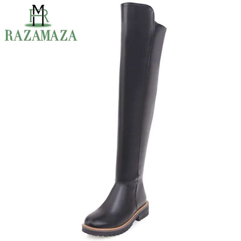 

ZALAVOR Women Over Knee Snow Boots Thick Fur Flats Boots In Cold Winter Shoer Warm Boots Long Boots Women Footwear Size 34-43