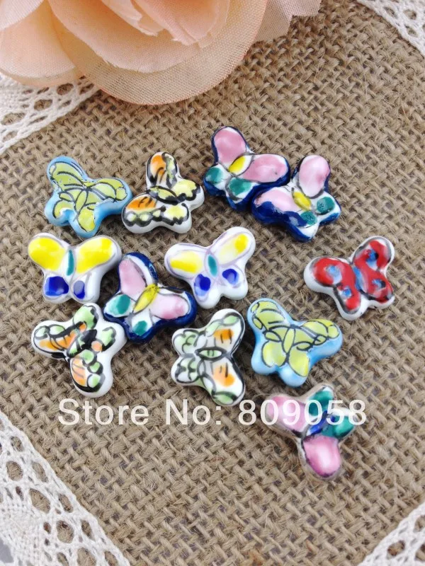 

Hand Painted Porcelain Ceramic Beads 100pcs Handcrafted Loose Ceramic Beads /Butterfly
