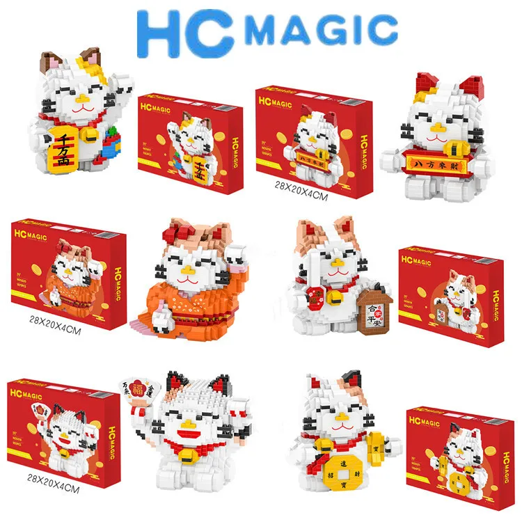 

HC Mini Blocks Cute Cartoon Cat Model Building Toy Fortune cat Anime Auction Figures New Year Brinquedos for Children Gift 5016