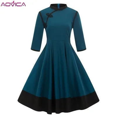 Aovica 3XL 4XL размера плюс женская одежда Pin UP Vestidos Осень Зима Ретро Повседневные Вечерние платья рокабилли 50s винтажные платья