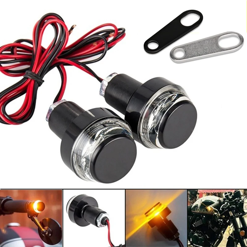 2 Pcs Motorcycle Modified LED Turn Signal Handle Terminal Indicator Light Lamp Bracket Yellow Blinker Round Brake Lights |