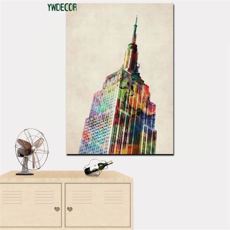 HD Print Abstract Watercolor Taj Maha Empire State Famous Building Canvas Painting Modern Wall Picture For Living Room Cuadros