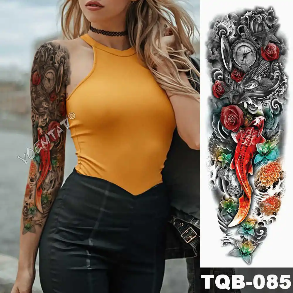 Большая рука рукав татуировки японская гейша змея водонепроницаемый временная татуировка стикер лотоса Павлин девушка тату боди-арт женщины - Цвет: 23