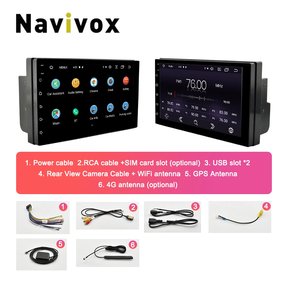 Navivox 2 Din Android 9.0 Car GPS Radio For Volkswagen Nissan Multimedia Universal Car DVD GPS Navi
