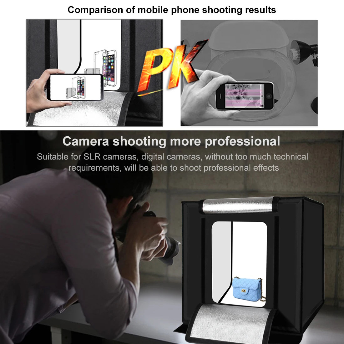  PULUZ 40*40cm Mini LED Photo Studio Softbox Photography Soft Box EU Plug LED Photo Box Lighting Stu - 32851934645