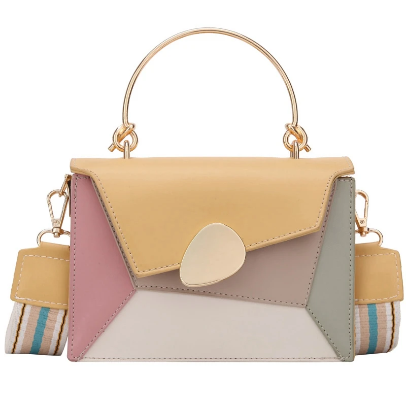 

ABDB-Contrast Color Ladies Leather Messenger Bag Ladies Travel Stitching Handbag Fashion Simple Shoulder Messenger Bag