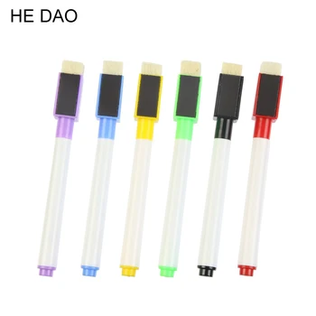 

6 pcs/Set Brand New Magnetic Whiteboard Pen Erasable Dry White Board Markers Magnet Built In Eraser Office School Supplies