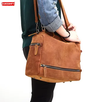 

New Genuine Leather Women Handbags Ladies Shoulder Messenger Bag Trend Fashion Motorcycle Bag Casual Crazy Horse Leather Vintage