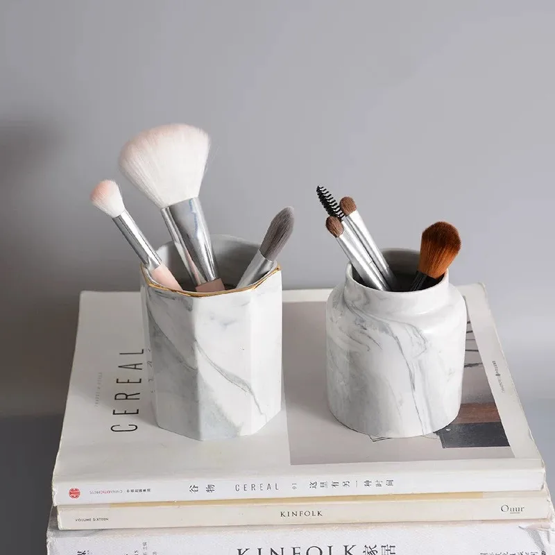 Multi-Purpose Marble Pattern Storage Holder Cosmetic Brush Makeup Holder Ceramic Pencil Bucket Pen Storage Rack Container