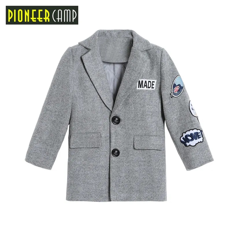

Pioneer camp kids new wool coat for boys children clothes fashion embroidery jacket winter thick wool jacket kids grey BMF710047