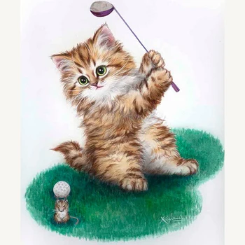

5D DIY Full Square/round Diamond Painting Golf kitten Embroidery Cross Stitch Rhinestone Mosaic Home Decor