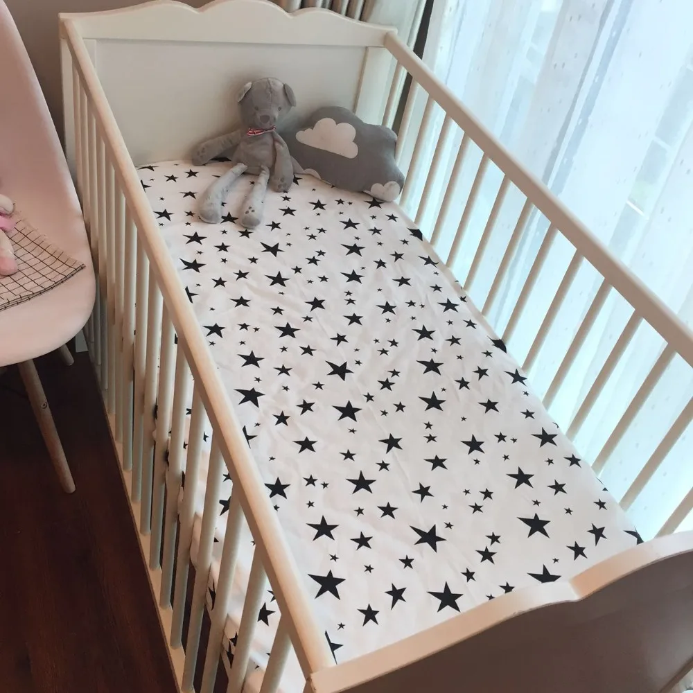 Простыня для детской кроватки 130x70x10 см 100% хлопок черно белая|crib sheets|baby bed sheetbaby crib