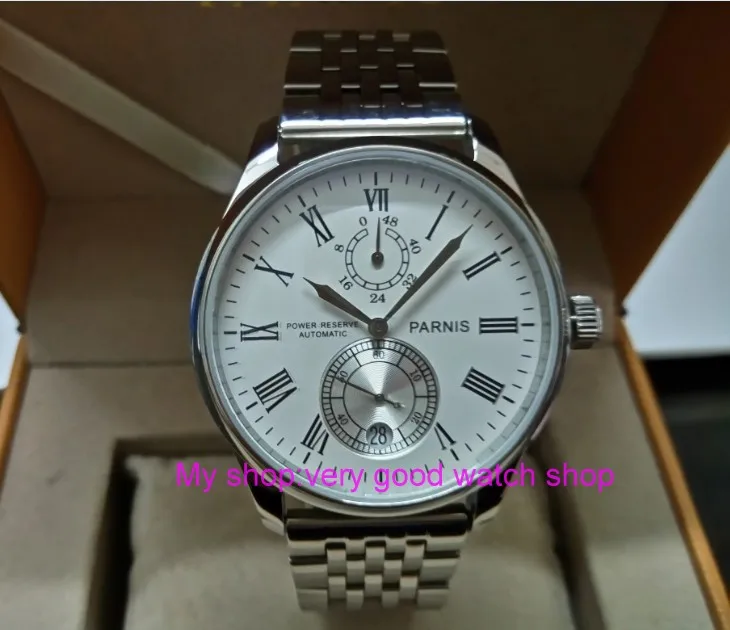 

43mm PARNIS White dial Automatic Self-Wind Mechanical movement men's watch Auto Date power reserve Mechanical watches zdgd32a