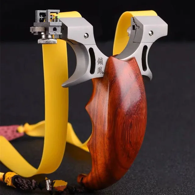 US $15.69 Slingshot Stainless steel Hunting Catapult Wooden Handle Mechanical Sight With Rubber band Outdoor 