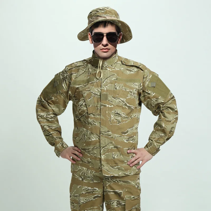 Армия США BDU немецкий Камуфляжный костюм Тактический Военный Боевой страйкбол Униформа-куртка+ брюки Мужской медицинский комплект одежды - Цвет: tiger Camo