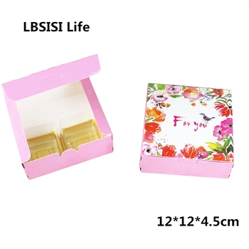 

LBSISI Life 50pcs Pink Bird Spring Flower Cheese Cake Paper Box Cookie Container Gift Packaging Wedding Christmas 12*12*4.5cm