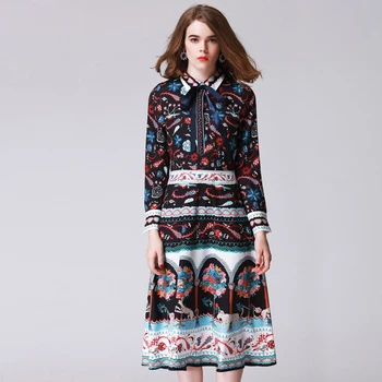 

European And American Women's Fashion Summer New Long Sleeve Striped Printing Dress