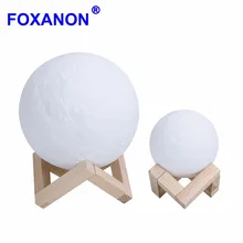 Перезаряжаемая лампа Foxanon с 3D принтом в виде Луны, 2 цвета, сенсорный переключатель для спальни, книжный шкаф, прикроватная настольная лампа, домашний декор, креативный подарок