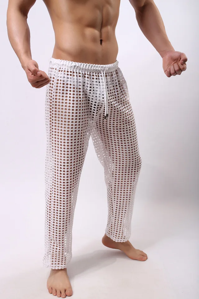 Мужские сетчатые прозрачные штаны для отдыха Длинные брюки повседневные мужские брюки мягкие удобные брюки для сна для сексуальных мужчин