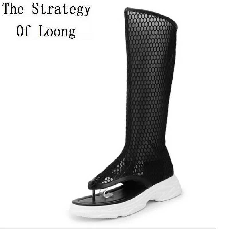 

Flats Elevator Heels Women Knee High Summer Boots New Arrival Cutout Shoes Sexy Open The Toe Wedges Beautiful Long Boots 34-40