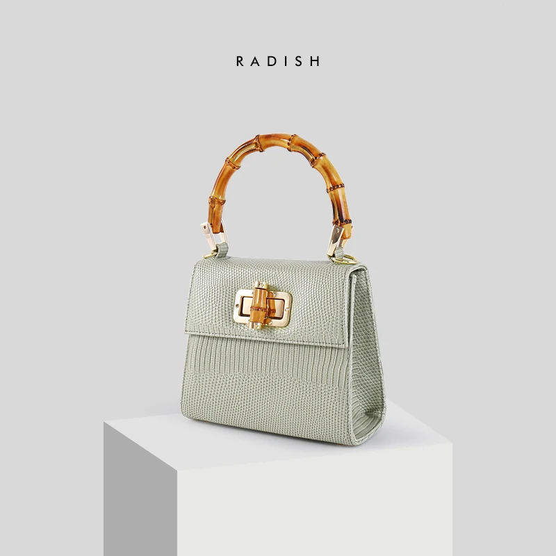 

RADISH PU Leather Bamboo Handle Hand Bag Multicolor Style Designer Hasp Temperament Delicate Classic Shoulder Bags