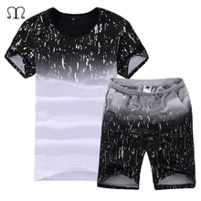 Футболка, повседневный костюм, Новинка лета, мужская приталенная хлопковая Футболка с круглым вырезом и коротким рукавом, Мужской комплект, футболка, брендовая одежда для мужчин