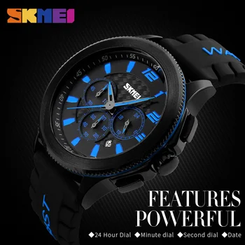 

SKMEI Men Quartz Watches Fashion Casual Silicone Strap Wristwatches Water Resistant Stopwatch Complete Calendar Casual Watches