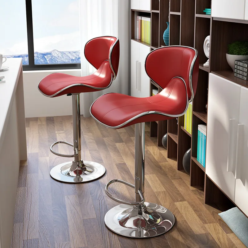 Modern Simple PU Seat Bar Chair Creative Ergonomic Lifted Bar Chair Coffee Rotated Dining High Stool with Footrest and Backrest Modern Simple PU Seat Bar Chair Creative Ergonomic Lifted Bar Chair Coffee Rotated Dining High Stool with Footrest and Backrest