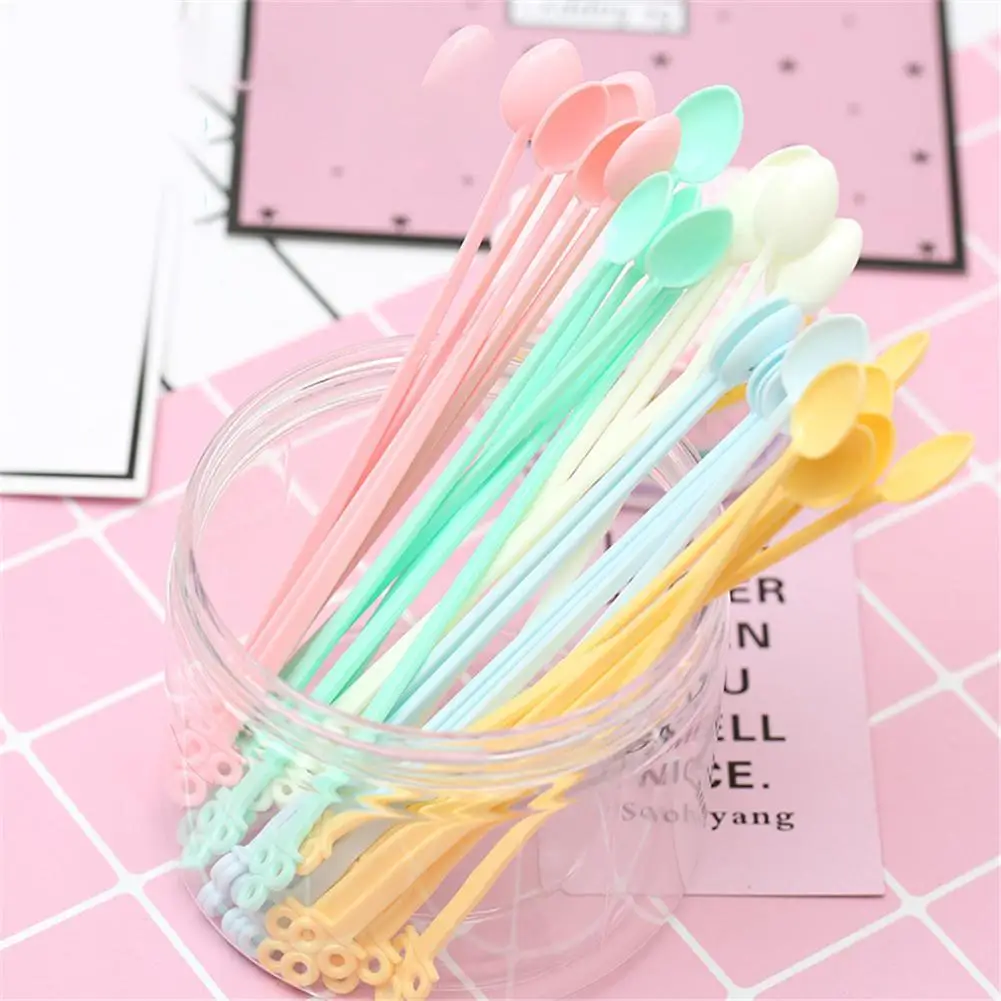 

30pcs/Pack Candy Color Plastic Disposable Coffee Spoon Mini Ice Cream Spoon Dessert Scoop Teaspoon Long Handle Tableware Tools