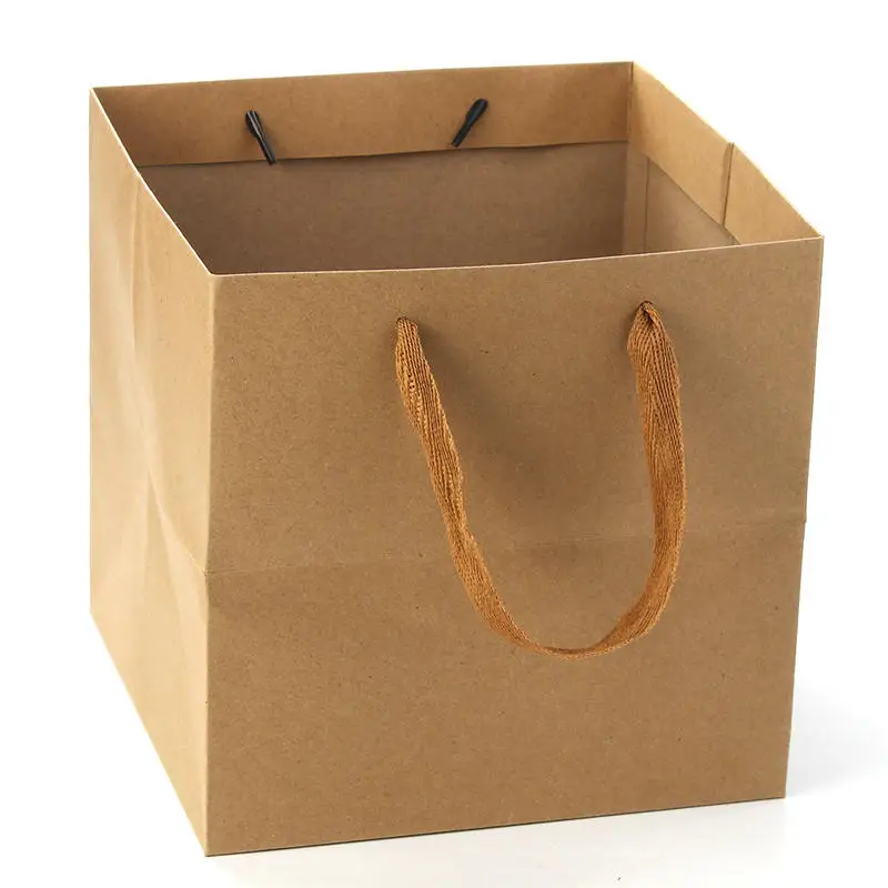 

4 PCs Kraft Paper Party Gift Bag with handle Chocolate Cookies Box Shopping Bag Pouch Square Brown 20cm(7 7/8") x 20cm(7 7/8")