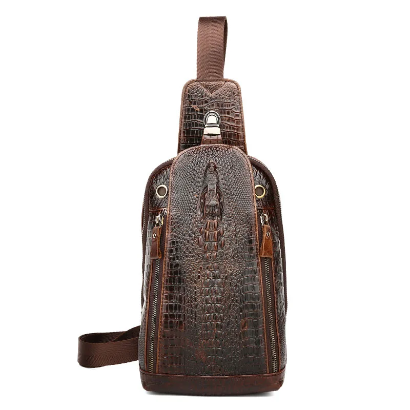 

Fashion Genuine Leather Men Bag Chest Pack Brand Alligator Vintage Crossbody Bags Famous Brand Small Men's Messenger Bag YS1317