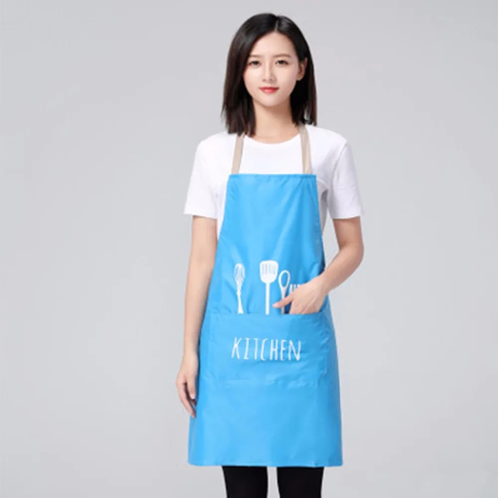 

2018 Hot Sale Adjustable Print Pattern Apron Kitchen Cook Apron With Pockets Polyester Halter With Spoons Forks For Man Woman