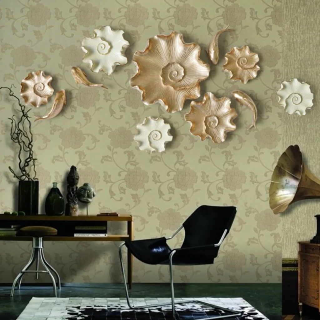 Resin Lotus Leaf Wall Decor Ornament for Home Background Wall Decor Beige_L