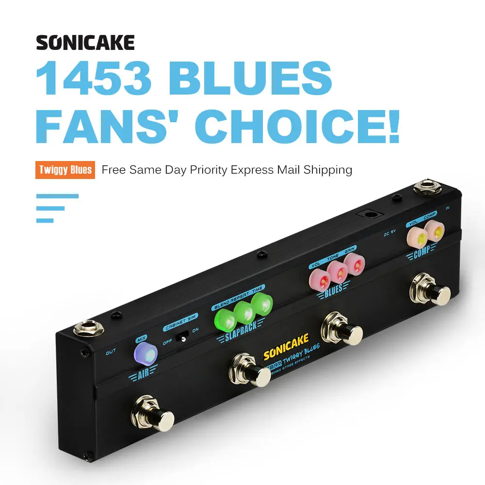 

Sonicake Guitar Effect Pedal Twiggy Blues Combine 4 in 1 Compressor Overdrive Delay Reverb Multi Effects USA,UK Warehouse