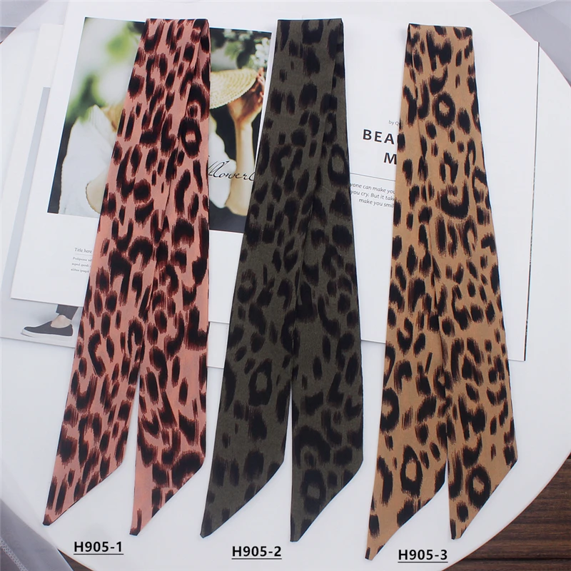 

2019 New Print Leopard Skinny Scarf Luxury Brand Silk Scarf Women Foulard Bag Ribbons Fashion Small Long Head Scarves