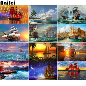 

Full square Round Diamond embroidery Wave ships landscape 5D DIY diamond Painting Cross Stitch Rhinestone Mosaic home decor