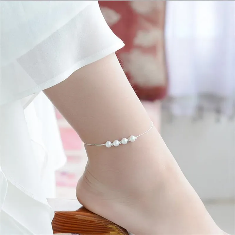 

TJP Trendy Pearl Women Anklets Party Jewelry New Fashion Silver 925 Girl Bracelets Accessories Hot Female Lady Engagement Bijou