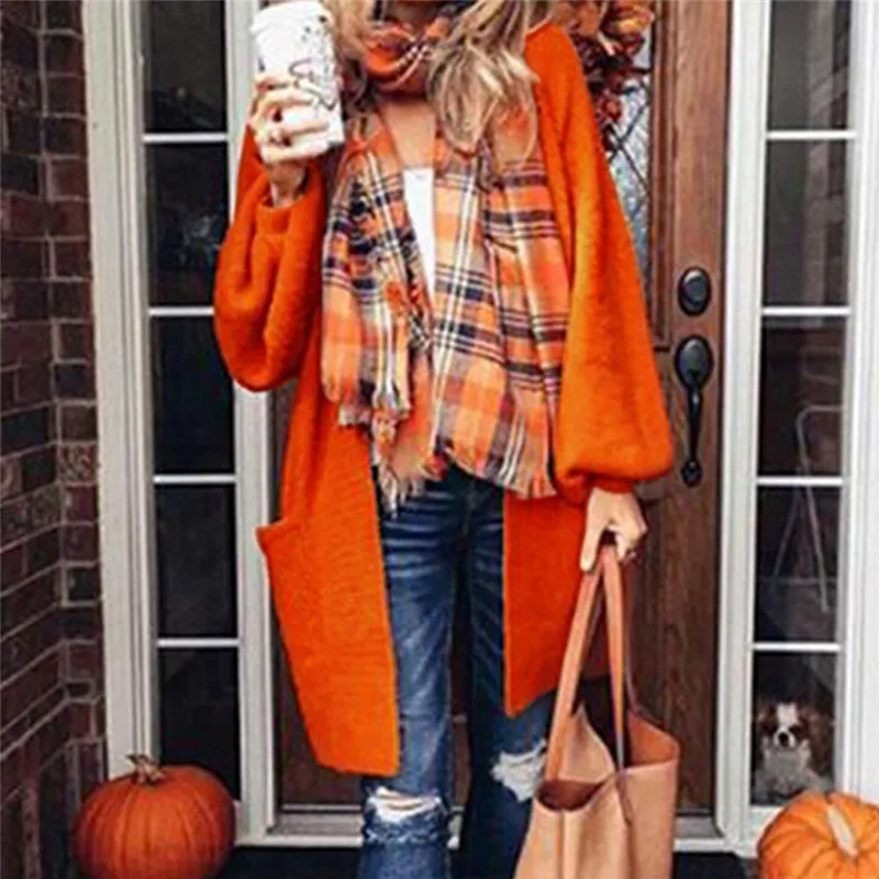 

2018 New Fashion Women Loose Long Sleeve Solid Pocket Cardigan Tops Sweater Knitted Coat
